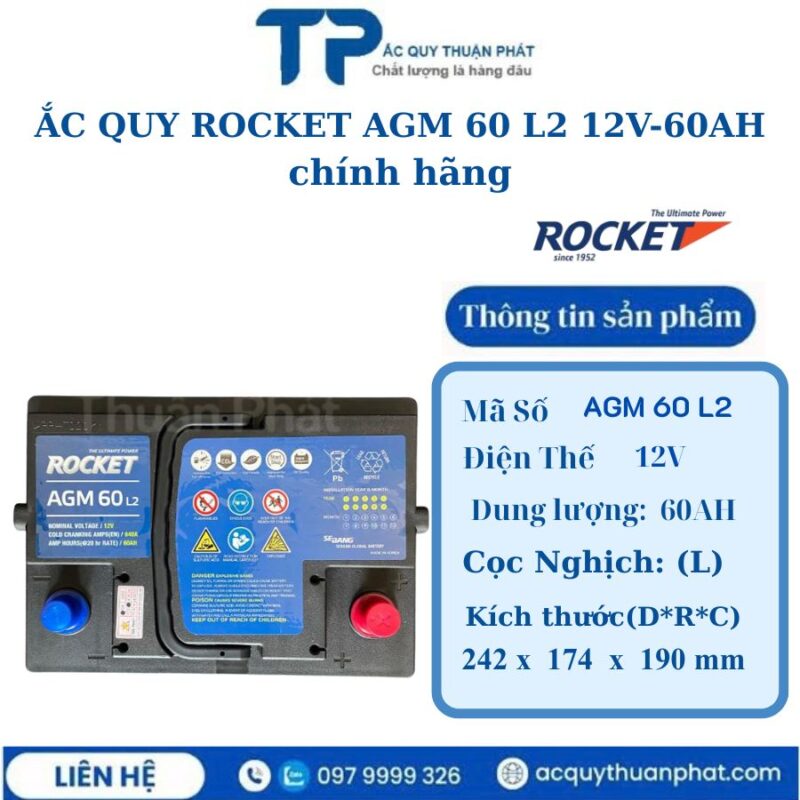 Ắc Quy Rocket AGM 60 L2 12V-60AH chính hãng