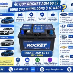 Ắc Quy Rocket AGM 60 LN2 dùng cho những ô tô nào