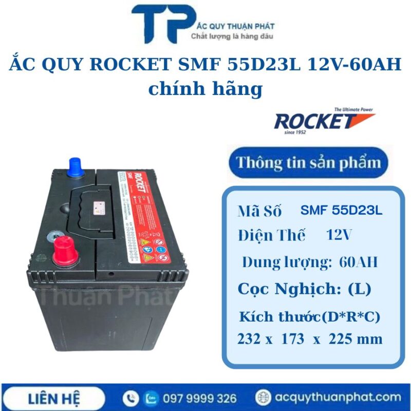 Ắc Quy Rocket SMF 55D23L 12V-60AH chính hãng