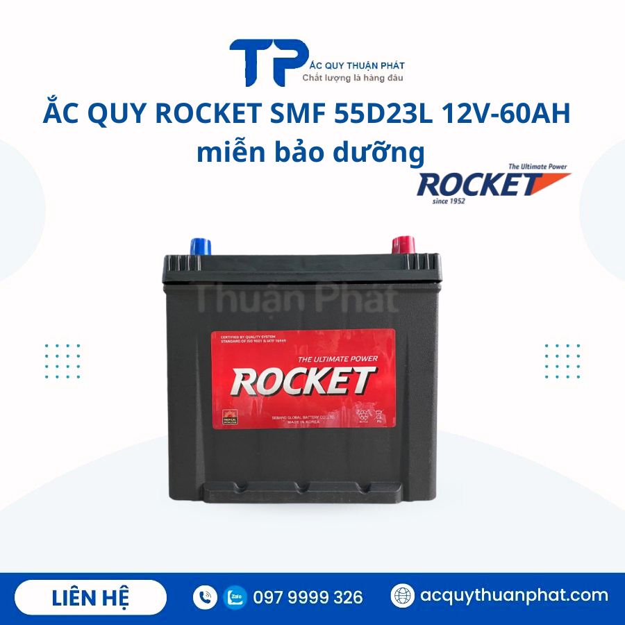 Ắc Quy Rocket SMF 55D23L 12V-60AH miễn bảo dưỡng