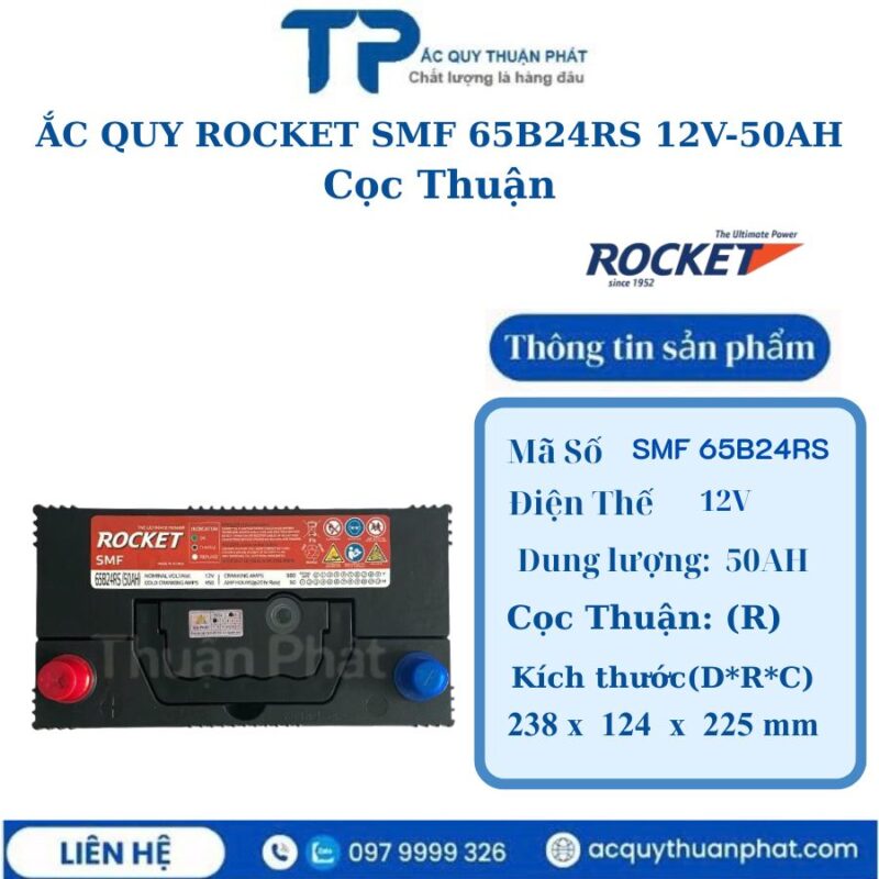 Ắc Quy Rocket SMF 65B24RS 12V-50AH cọc thuận