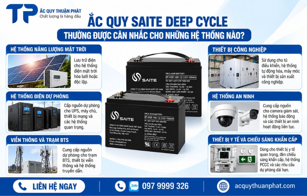 Ắc Quy Saite Deep Cycle thường được cân nhắc cho những hệ thống nào