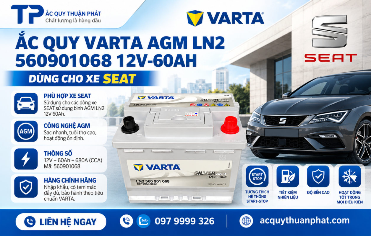 Ắc Quy Varta AGM LN2 560901068 dùng xe Seat