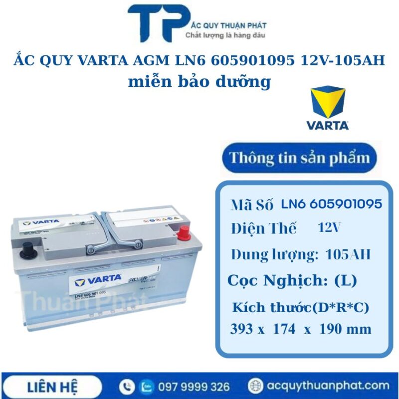 Ắc Quy Varta AGM LN6 605901095 12V-105AH miễn bảo dưỡng