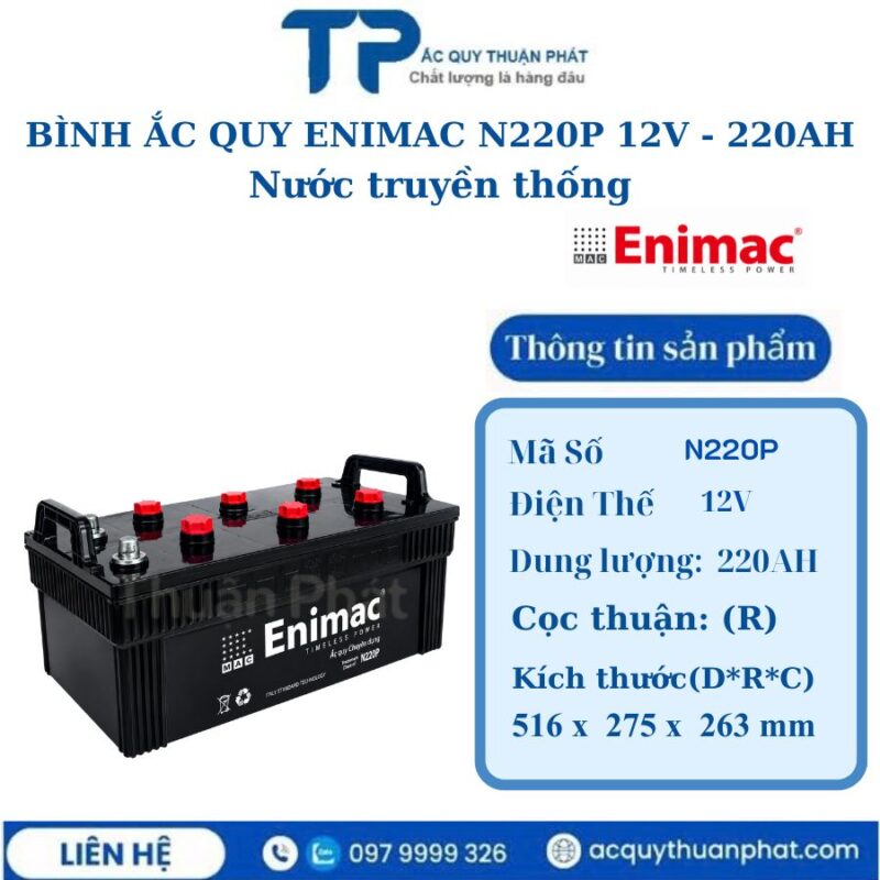 Bình ắc quy Enimac N220P 12V - 220AH nước truyền thống