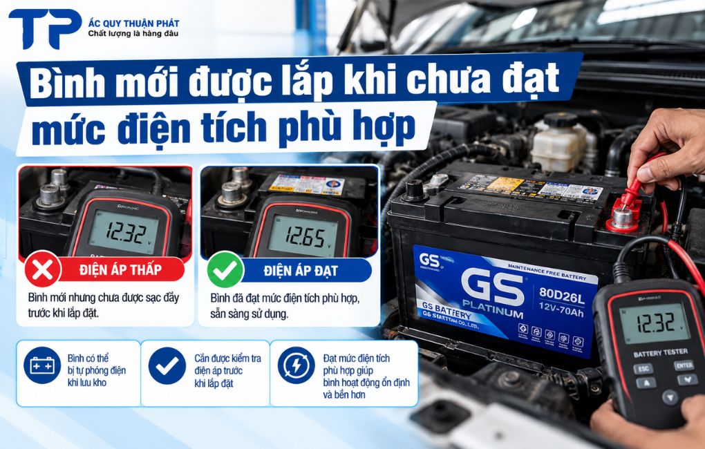 Bình mới được lắp khi chưa đạt mức điện tích phù hợp