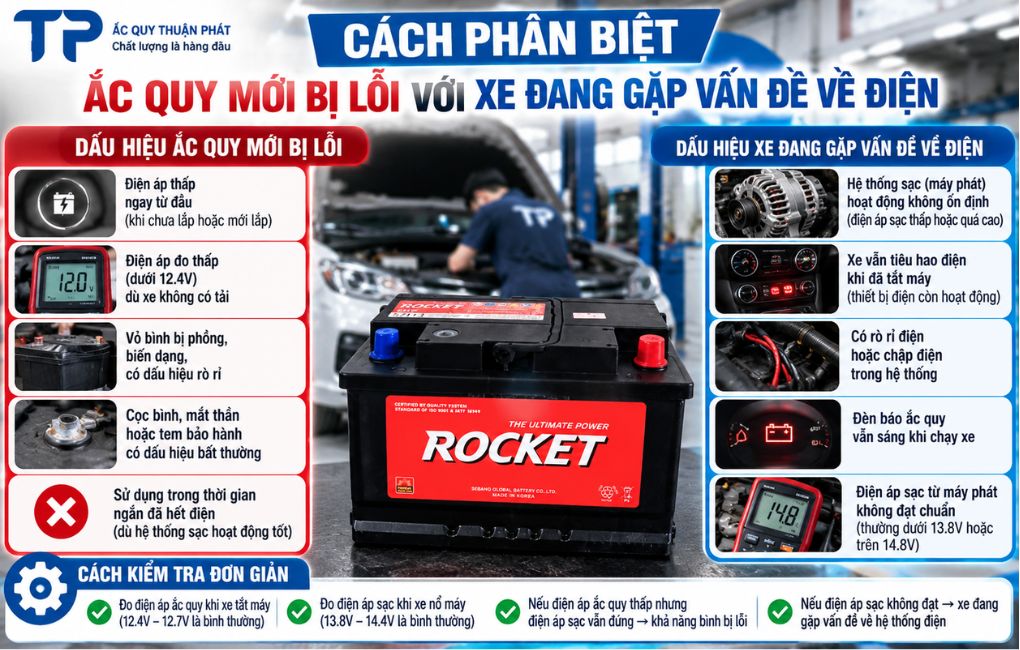 Cách phân biệt ắc quy mới bị lỗi và xe đang gặp vấn đề về điện