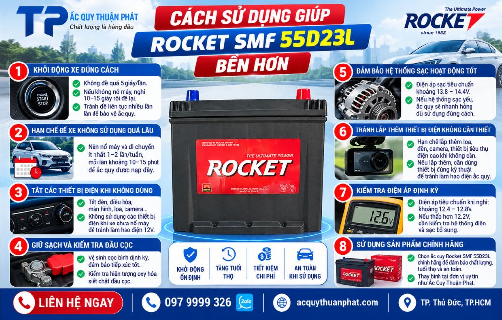 Cách sử dụng giúp Rocket SMF 55D23L bền hơn