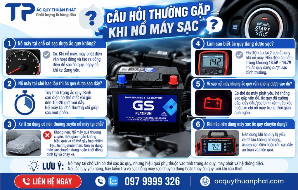 Câu hỏi thường gặp khi nổ máy sạc