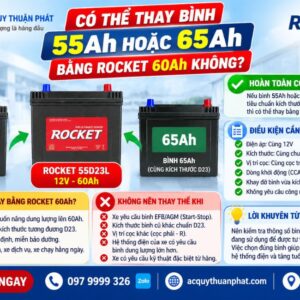 Có thể thay bình 55AH hoặc 65AH bằng Rocket 60AH không