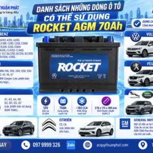 Danh sách những dòng ô tô có thể sử dụng Rocket AGM 70AH