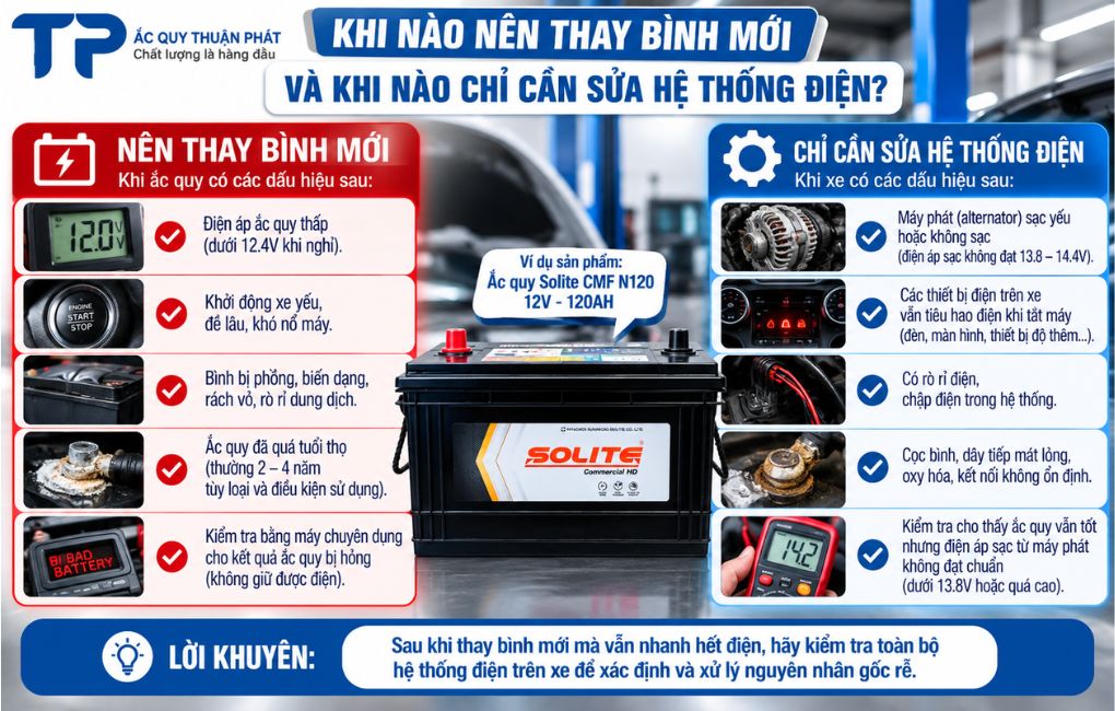 Khi nào nên thay bình mới và khi nào cần sửa hệ thống điện