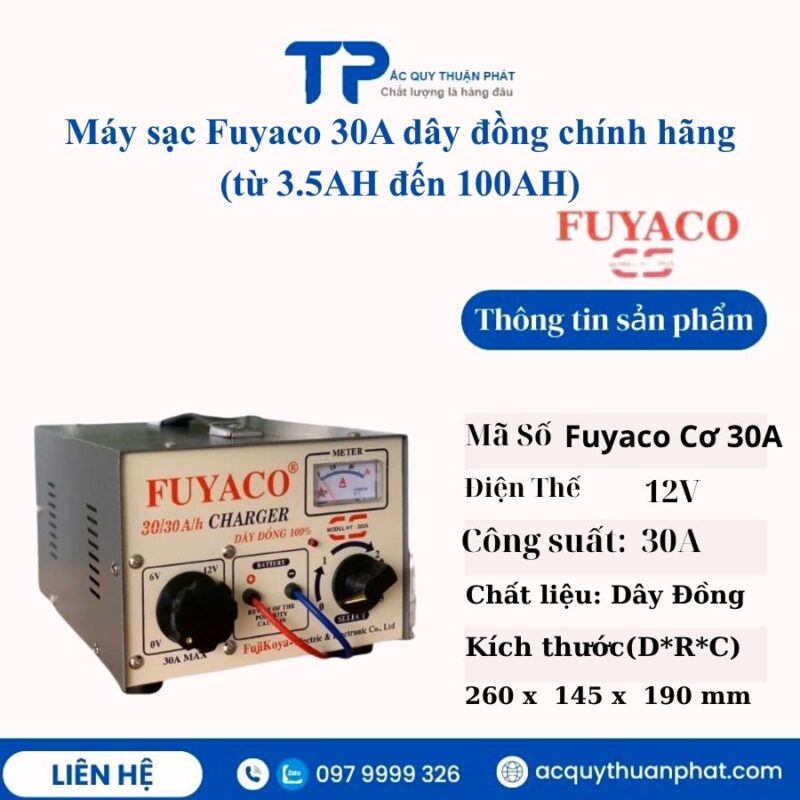 Máy sạc Fuyaco 30A sạc từ 3,5AH đến 100AH