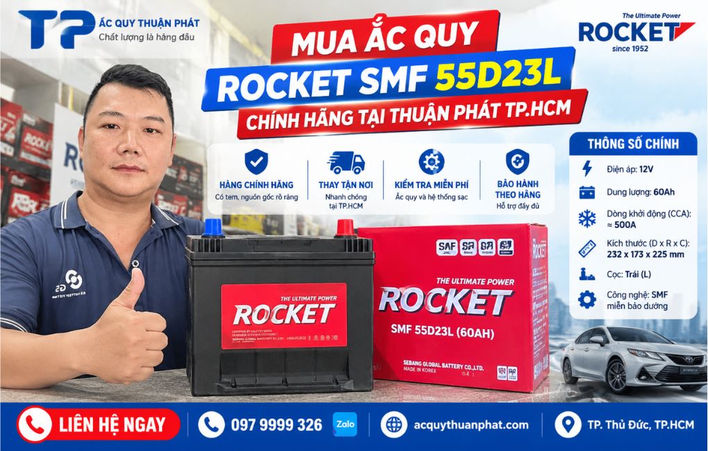 Mua ắc quy Rocket SMF 55D23L chính hãng tại Thuận Phát