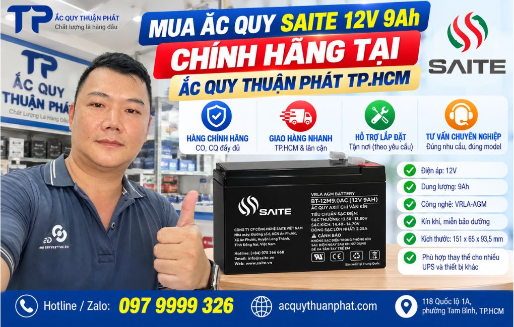 Mua ắc quy Saite 12V - 9AH chính hãng tại Thuận Phát