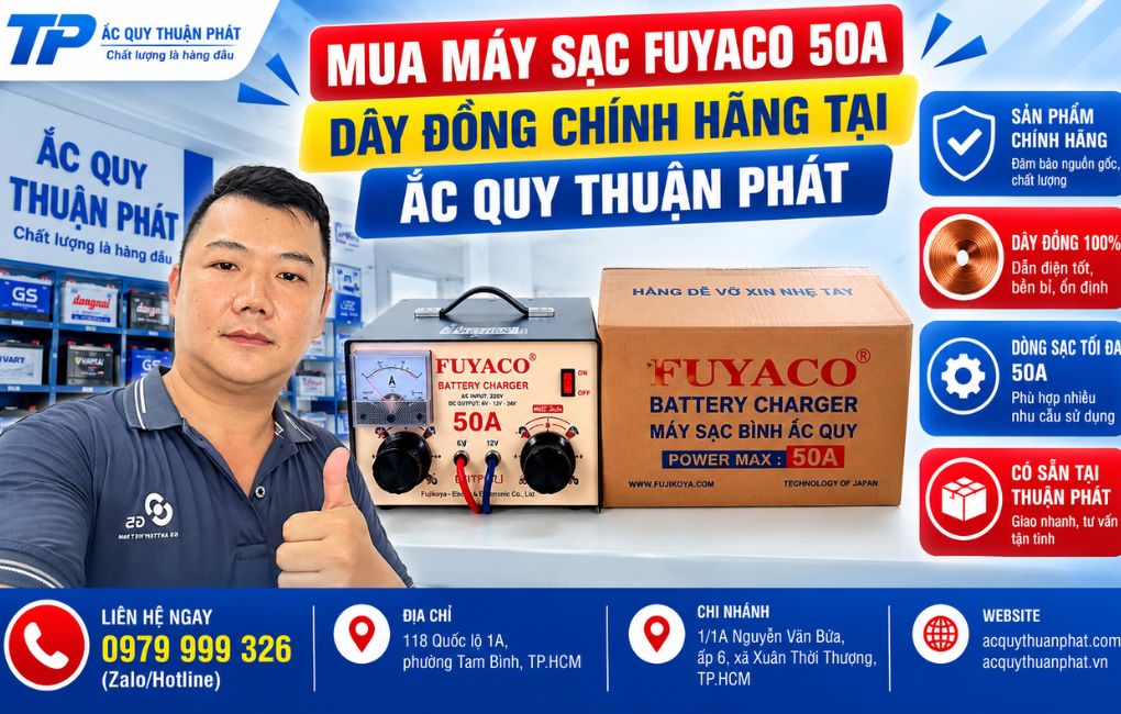 Mua máy sạc Fuyaco 50A dây đồng chính hãng tại Thuận Phát