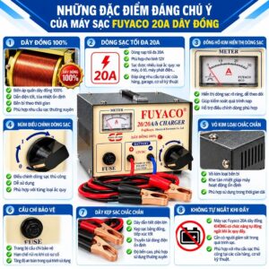 Những đặc điểm đáng chú ý của Máy sạc Fuyaco 20A dây đồng