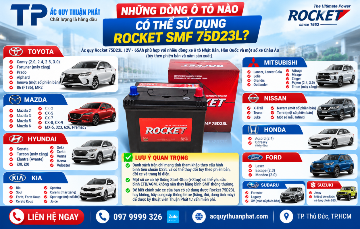 Những dòng ô tô nào có thể sử dụng Rocket 75D23L