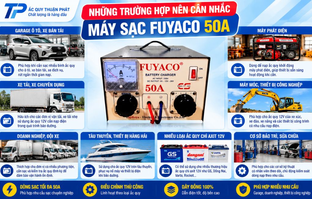 Những trường hợp nên cân nhắc máy sạc Fuyaco 50A