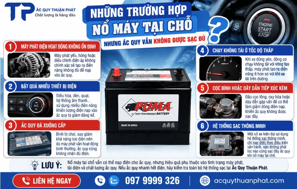 Những trường hợp nổ máy tại chỗ nhưng vẫn không sạc đủ