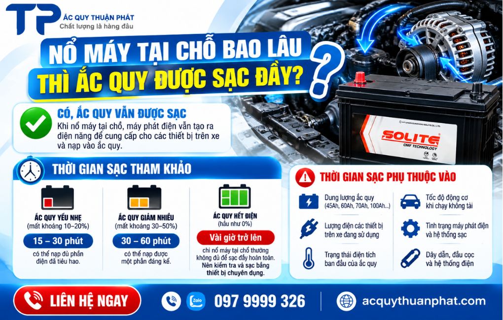 Nổ máy tại chỗ bao lâu thì ắc quy được sạc đầy