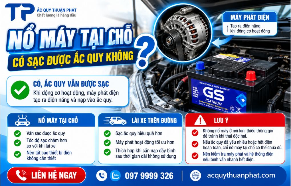 Nổ máy tại chỗ có sạc được ắc quy không