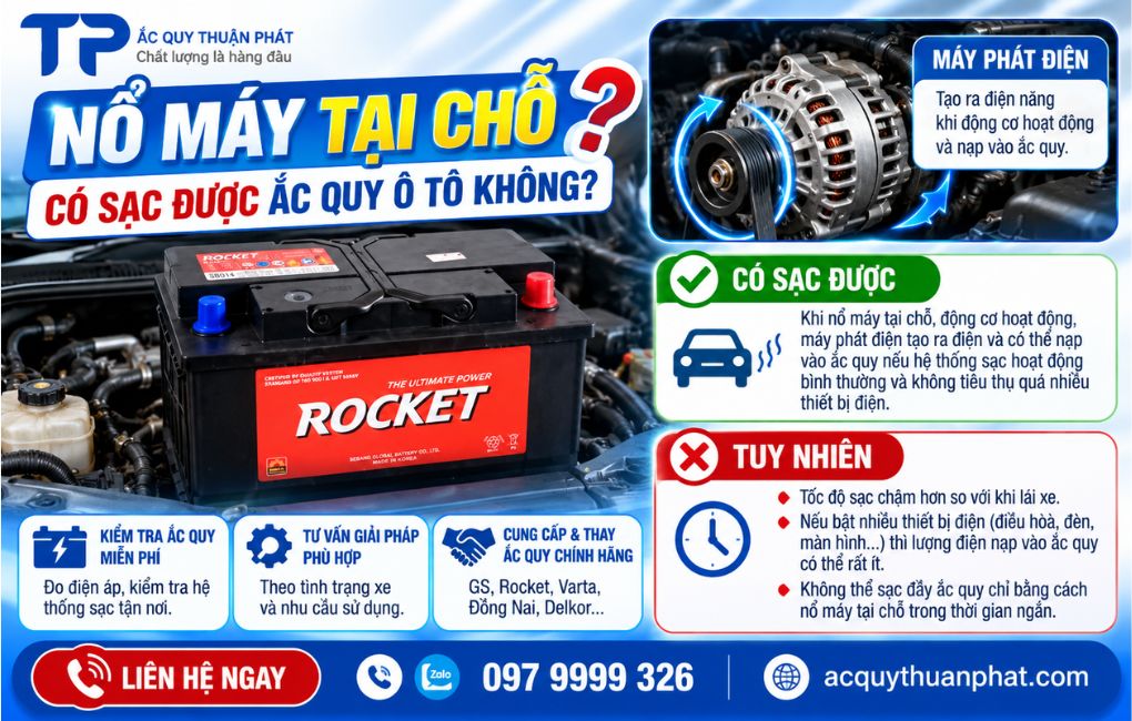 Nổ máy tại chỗ có sạc được ắc quy ô tô không