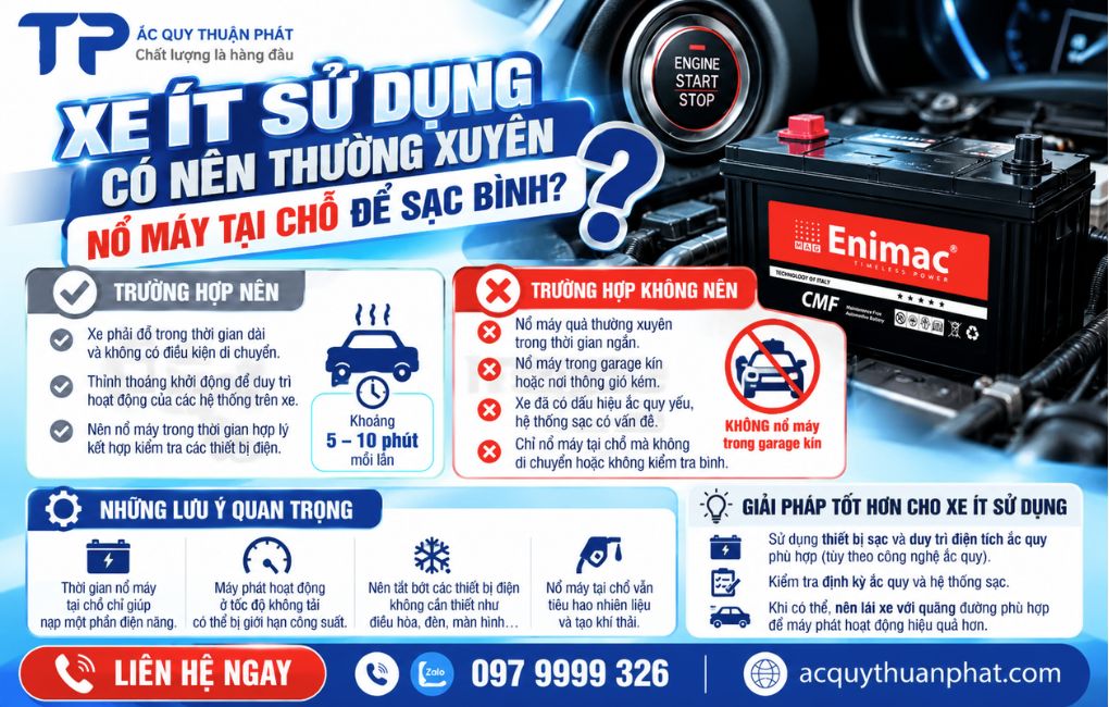 Xe ít sử dụng có nên thường xuyên nỏ máy tại chỗ để sạc bình