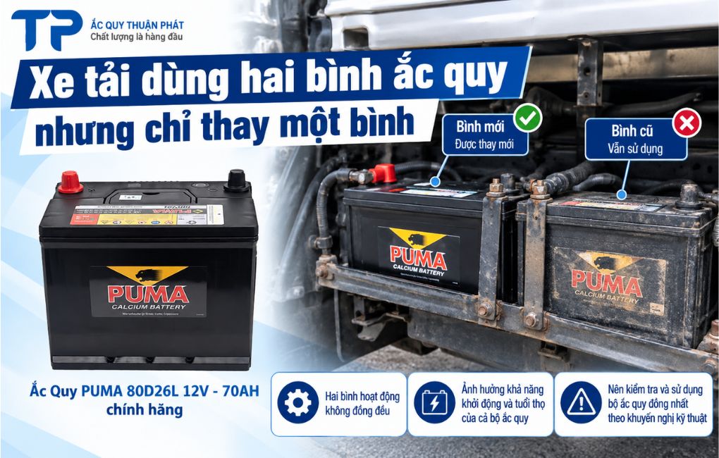 Xe tải dùng hai bình ắc quy nhưng chỉ thay một bình