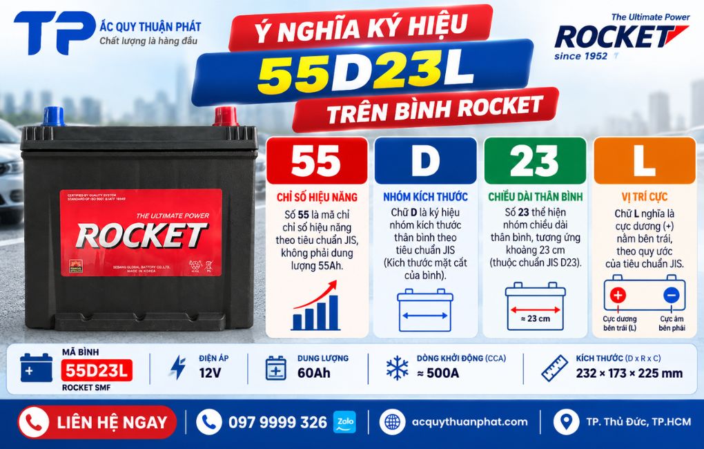 Ý nghĩa ký hiệu 55D23L trên bình Rocket